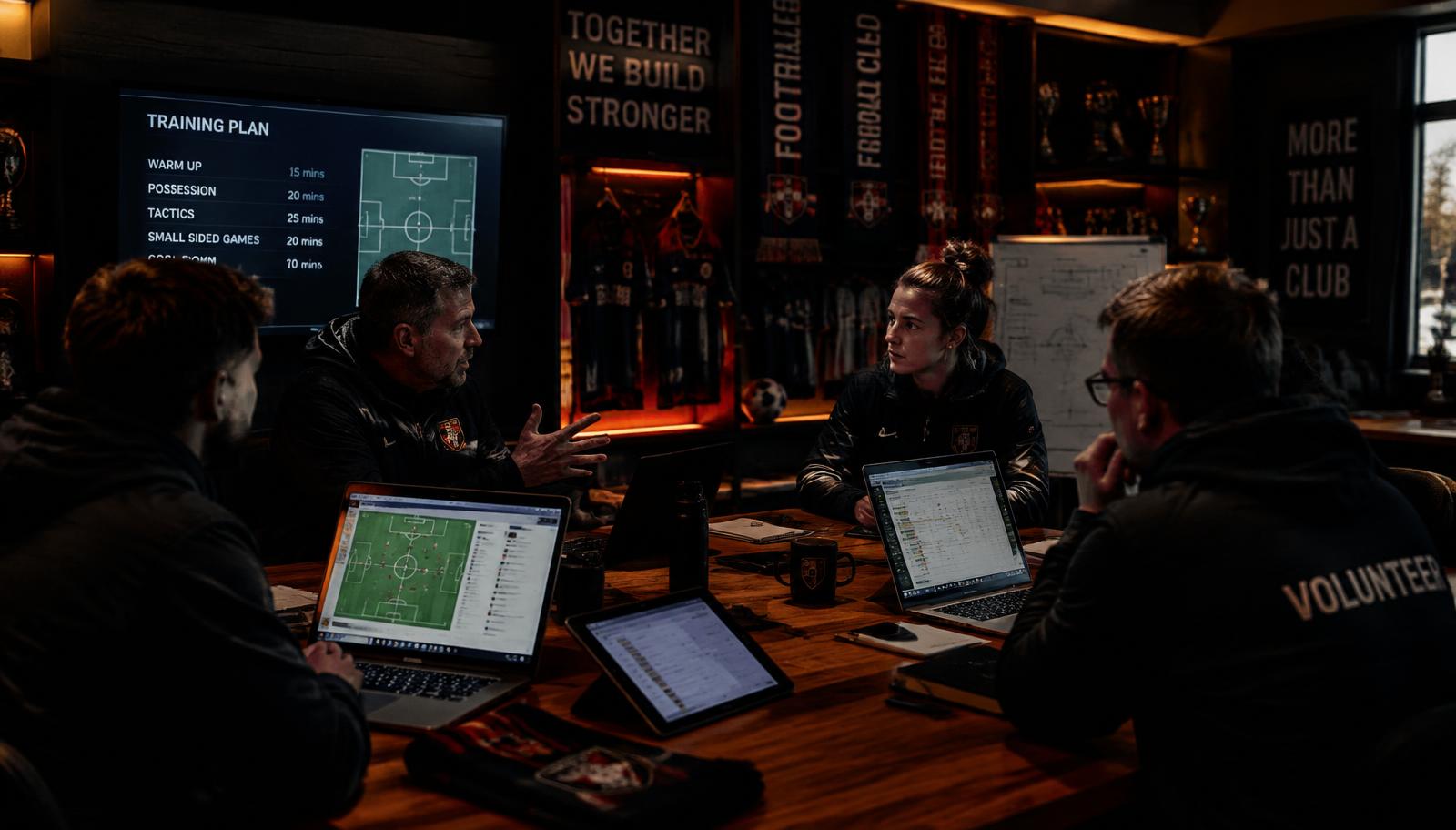 Voetbalteam bij elkaar op het veld